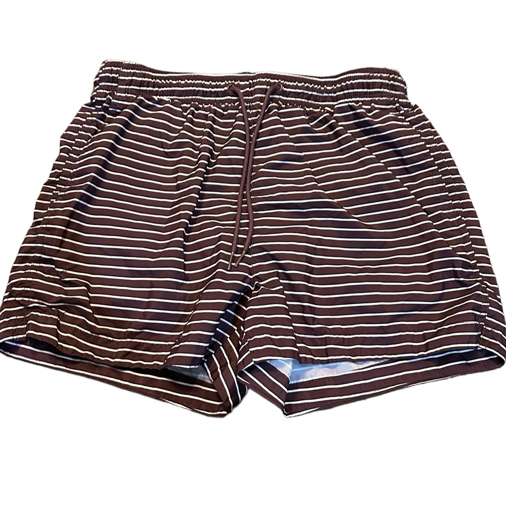 H & M lined drawstring shorts, maroon with white stripes size‎ medium polyester
